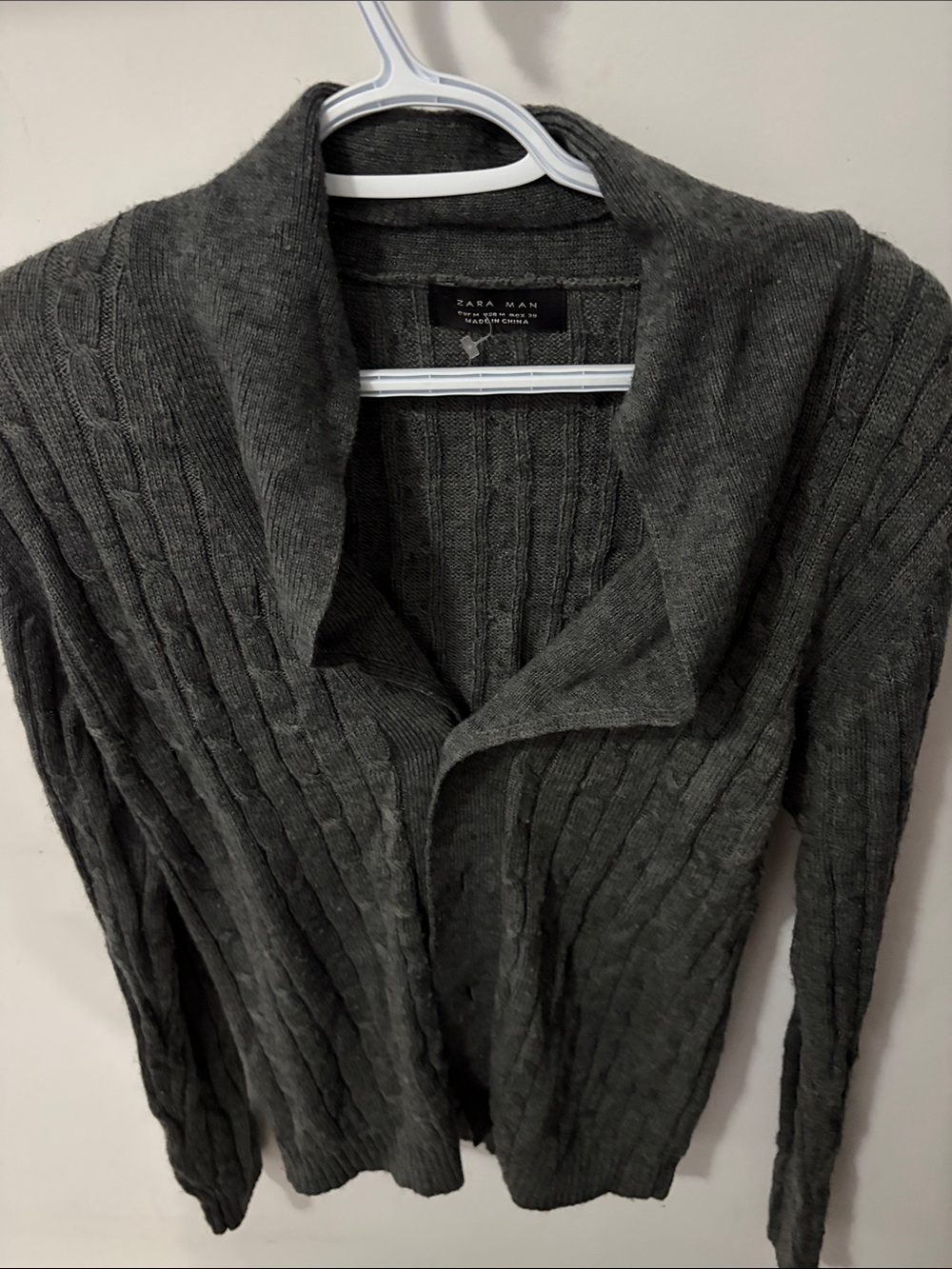 Zara Charcoal Cable-Knit Shawl Collar Cardigan